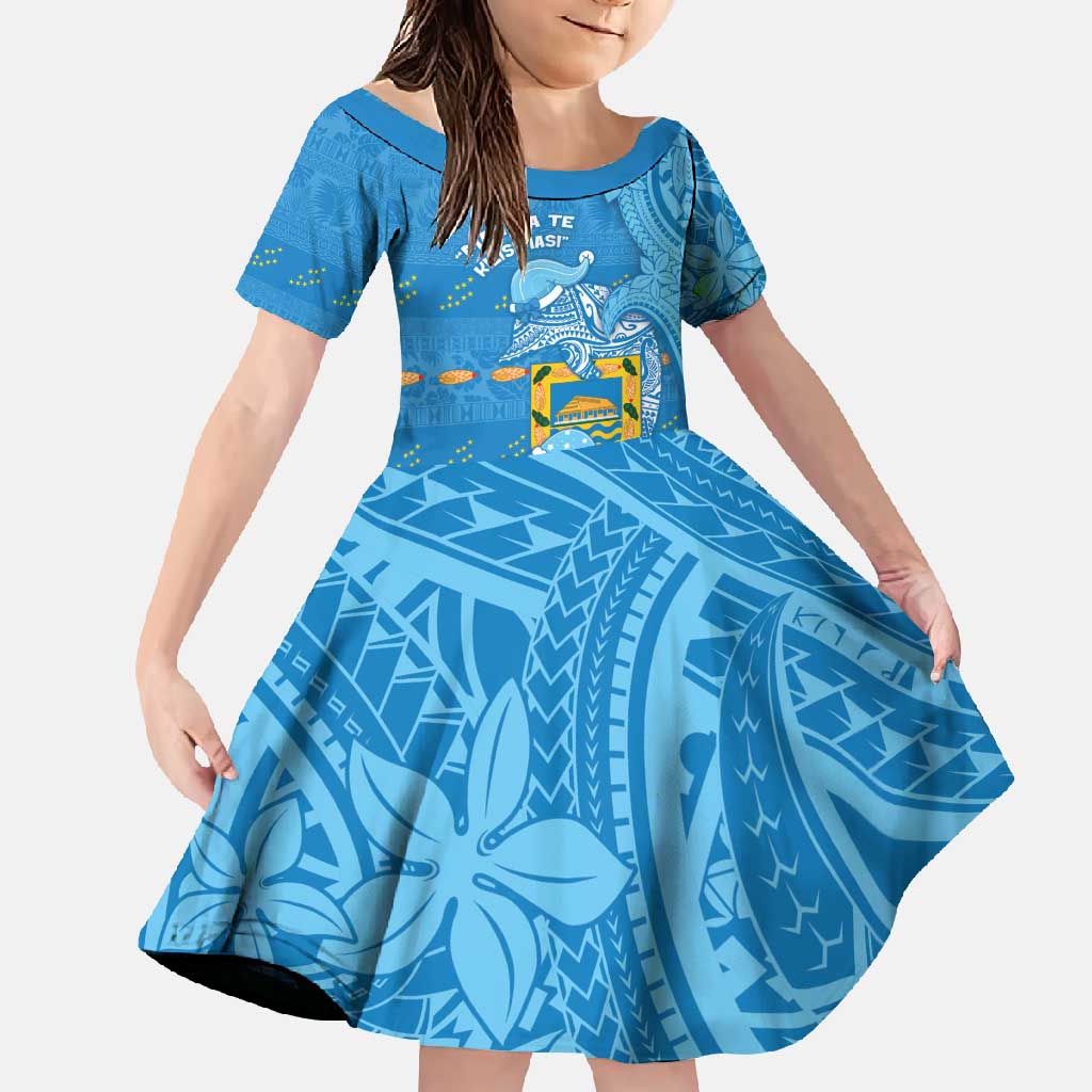 Tuvalu Christmas Family Matching Short Sleeve Bodycon Dress and Hawaiian Shirt Dolphins Santa Xmas Tribal Waves - Polynesian Pride