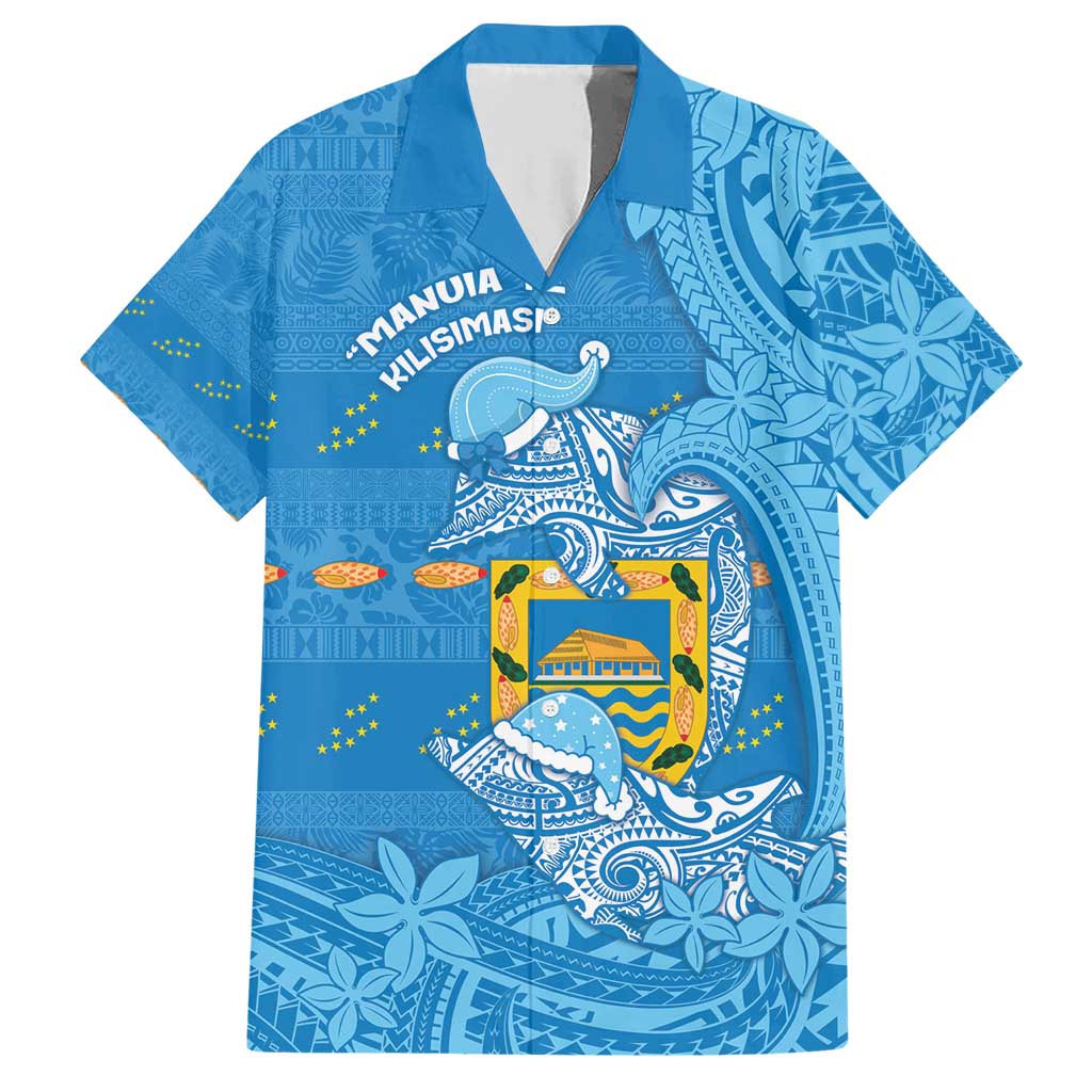 Tuvalu Christmas Family Matching Short Sleeve Bodycon Dress and Hawaiian Shirt Dolphins Santa Xmas Tribal Waves - Polynesian Pride