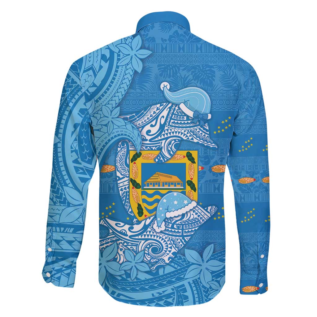 Tuvalu Christmas Family Matching Short Sleeve Bodycon Dress and Hawaiian Shirt Dolphins Santa Xmas Tribal Waves - Polynesian Pride