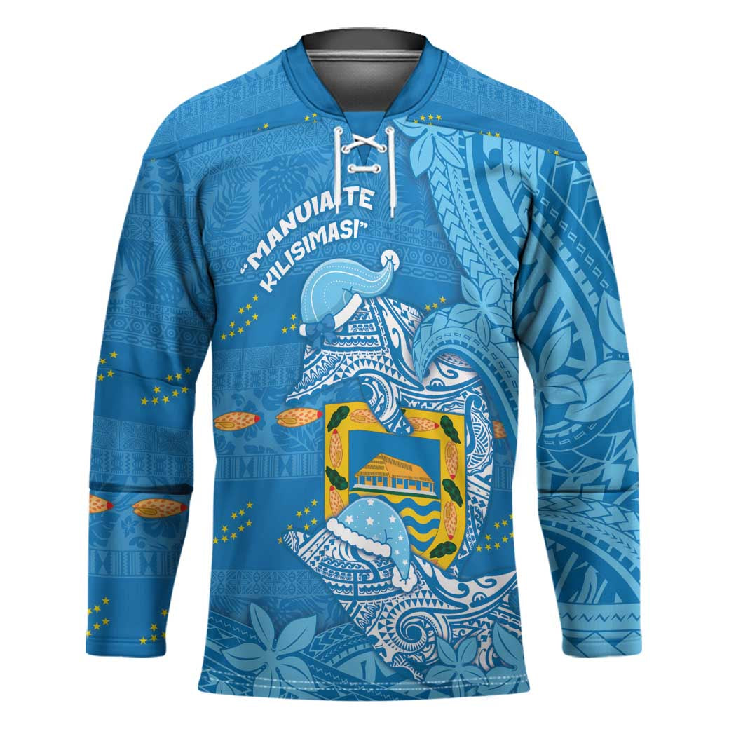 Tuvalu Christmas Hockey Jersey Dolphins Santa Xmas Tribal Waves - Polynesian Pride