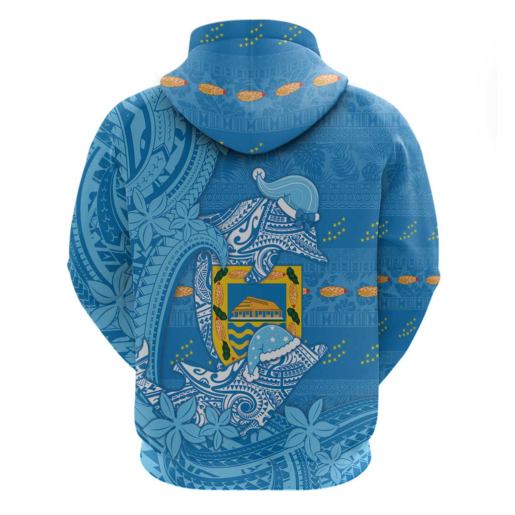 Tuvalu Christmas Hoodie Dolphins Santa Xmas Tribal Waves - Polynesian Pride