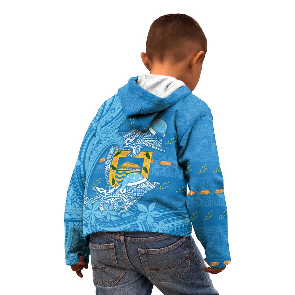 Tuvalu Christmas Kid Hoodie Dolphins Santa Xmas Tribal Waves - Polynesian Pride