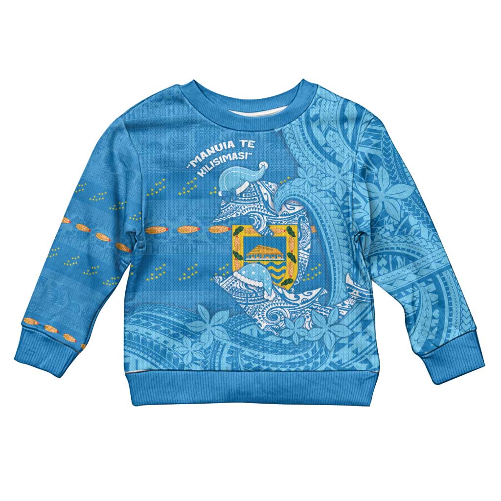 Tuvalu Christmas Kid Ugly Christmas Sweater Dolphins Santa Xmas Tribal Waves - Polynesian Pride