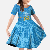 Tuvalu Christmas Kid Short Sleeve Dress Dolphins Santa Xmas Tribal Waves - Polynesian Pride
