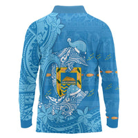 Tuvalu Christmas Long Sleeve Polo Shirt Dolphins Santa Xmas Tribal Waves - Polynesian Pride