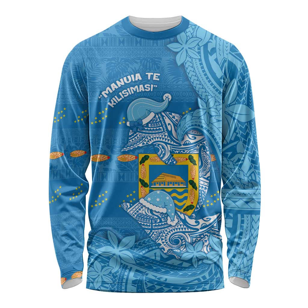 Tuvalu Christmas Long Sleeve Shirt Dolphins Santa Xmas Tribal Waves - Polynesian Pride