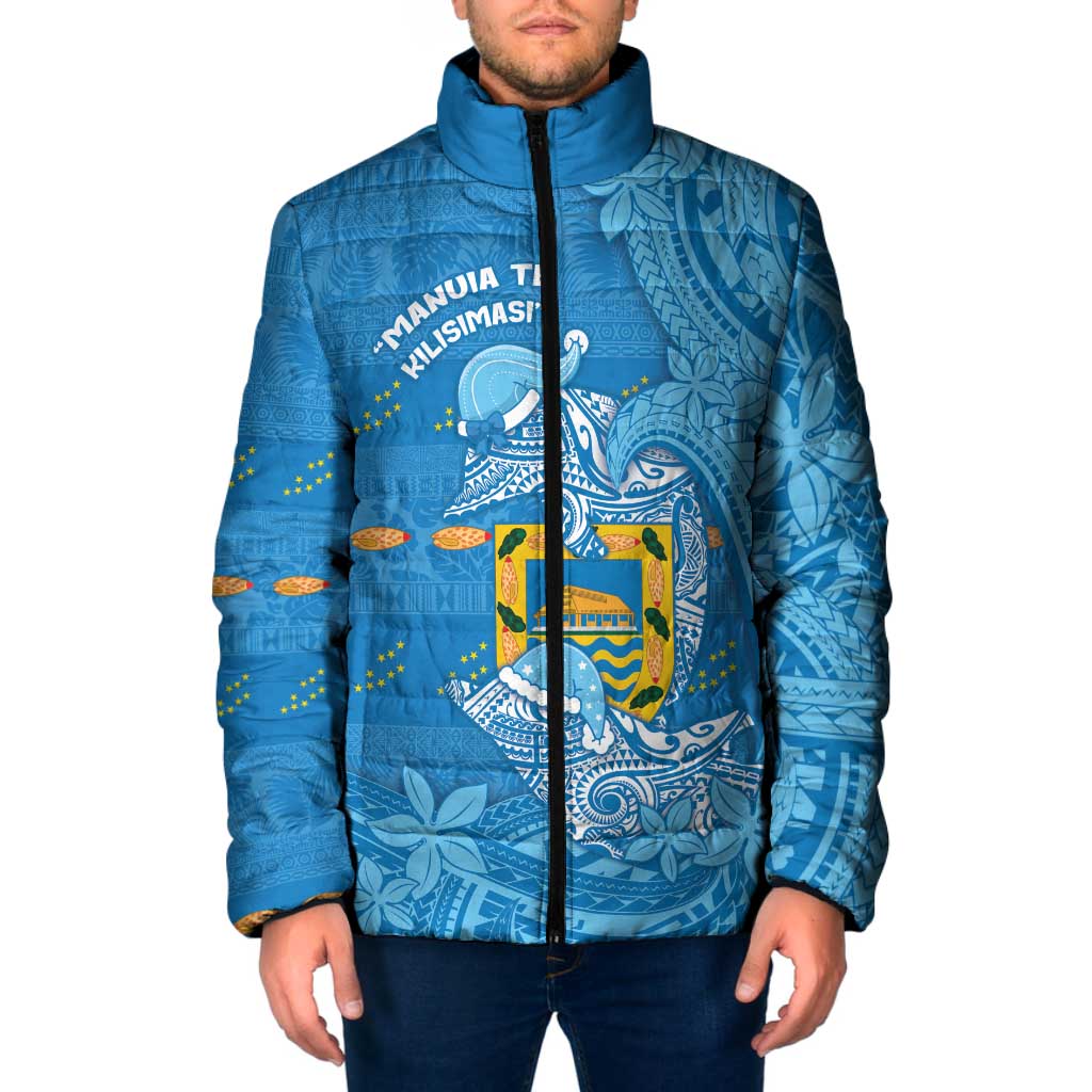 Tuvalu Christmas Padded Jacket Dolphins Santa Xmas Tribal Waves - Polynesian Pride