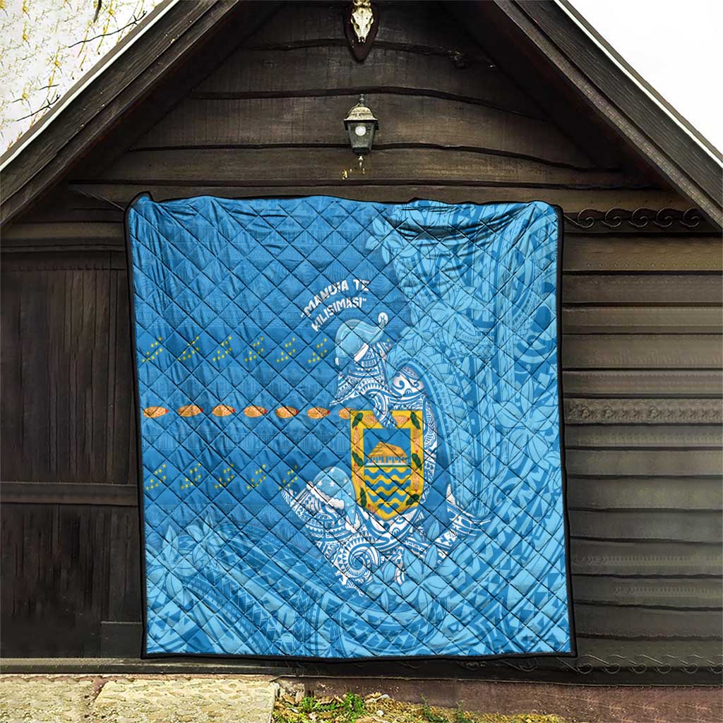 Tuvalu Christmas Quilt Dolphins Santa Xmas Tribal Waves - Polynesian Pride