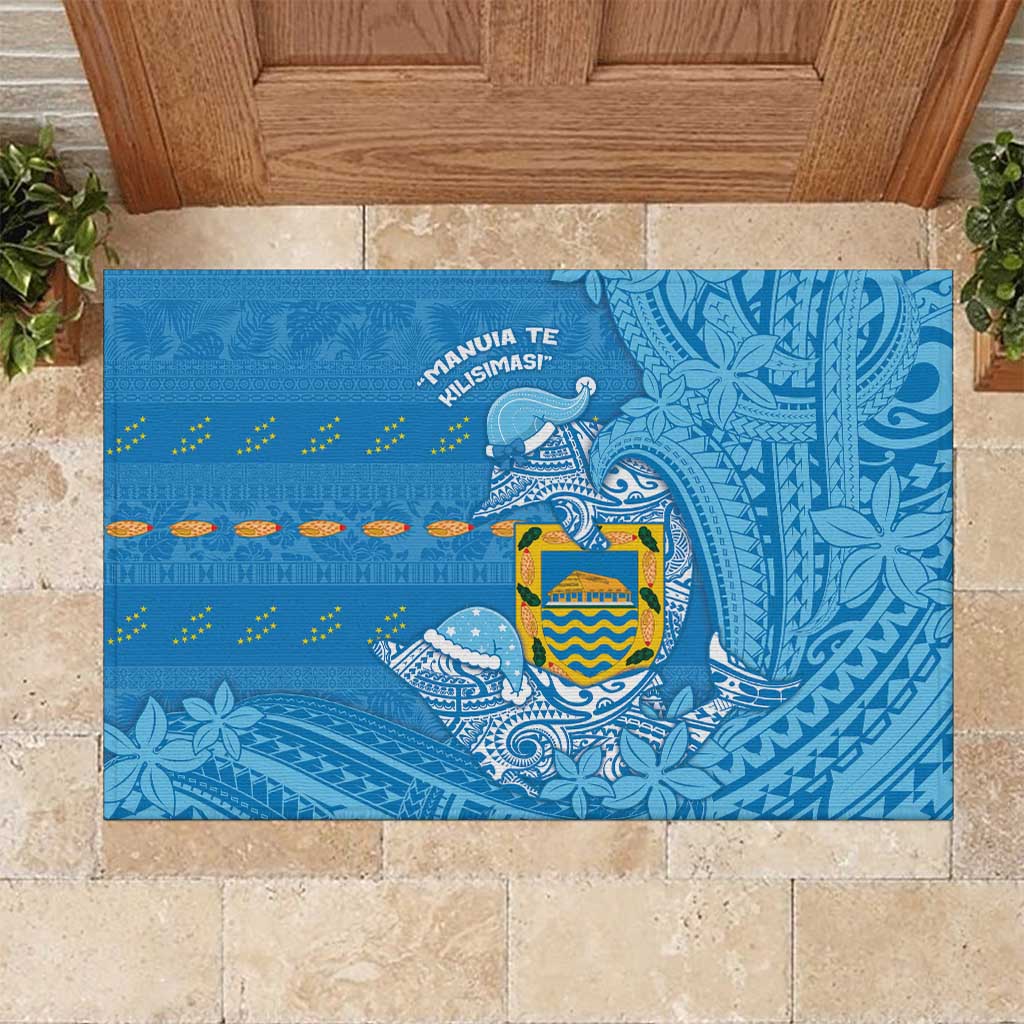 Tuvalu Christmas Rubber Doormat Dolphins Santa Xmas Tribal Waves - Polynesian Pride
