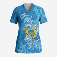 Tuvalu Christmas Scrub Top Dolphins Santa Xmas Tribal Waves - Polynesian Pride