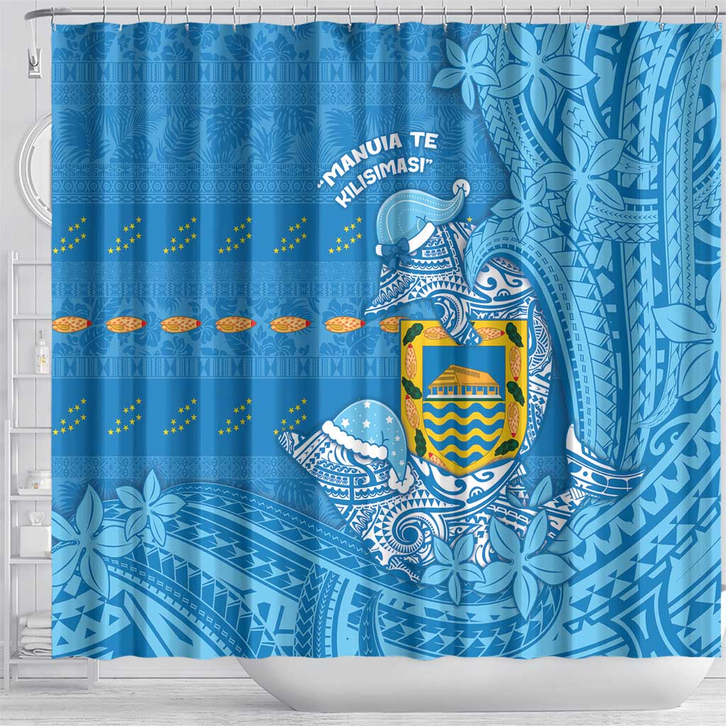 Tuvalu Christmas Shower Curtain Dolphins Santa Xmas Tribal Waves - Polynesian Pride