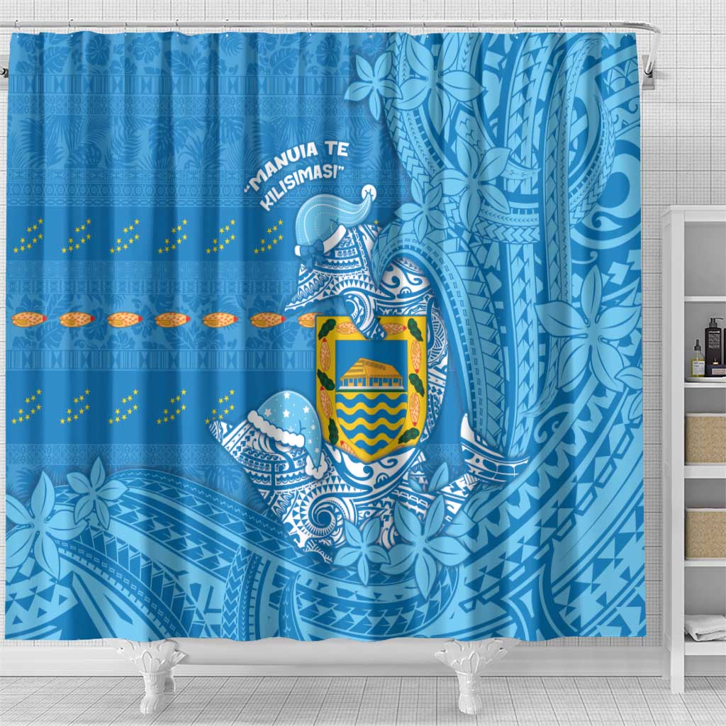 Tuvalu Christmas Shower Curtain Dolphins Santa Xmas Tribal Waves - Polynesian Pride