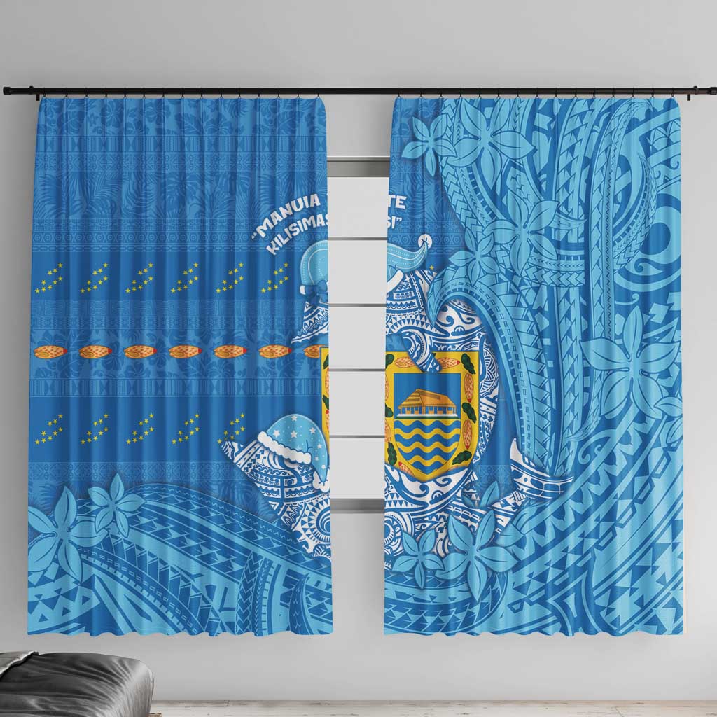 Tuvalu Christmas Window Curtain Dolphins Santa Xmas Tribal Waves - Polynesian Pride