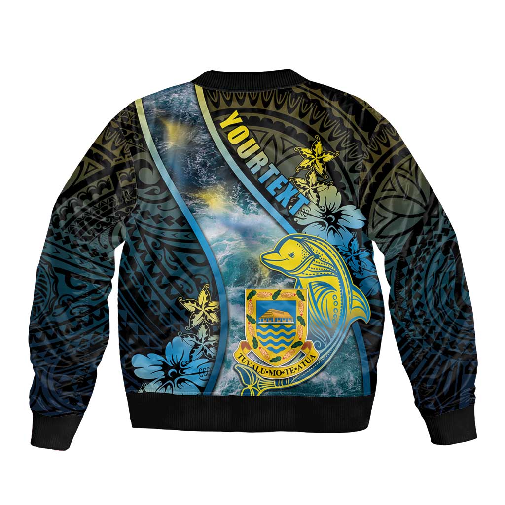 Personalised Tuvalu Bomber Jacket Dolphin On The Waves