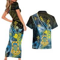 Personalised Tuvalu Couples Matching Short Sleeve Bodycon Dress and Hawaiian Shirt Dolphin On The Waves
