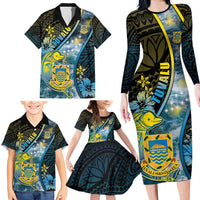 Personalised Tuvalu Family Matching Long Sleeve Bodycon Dress and Hawaiian Shirt Dolphin On The Waves