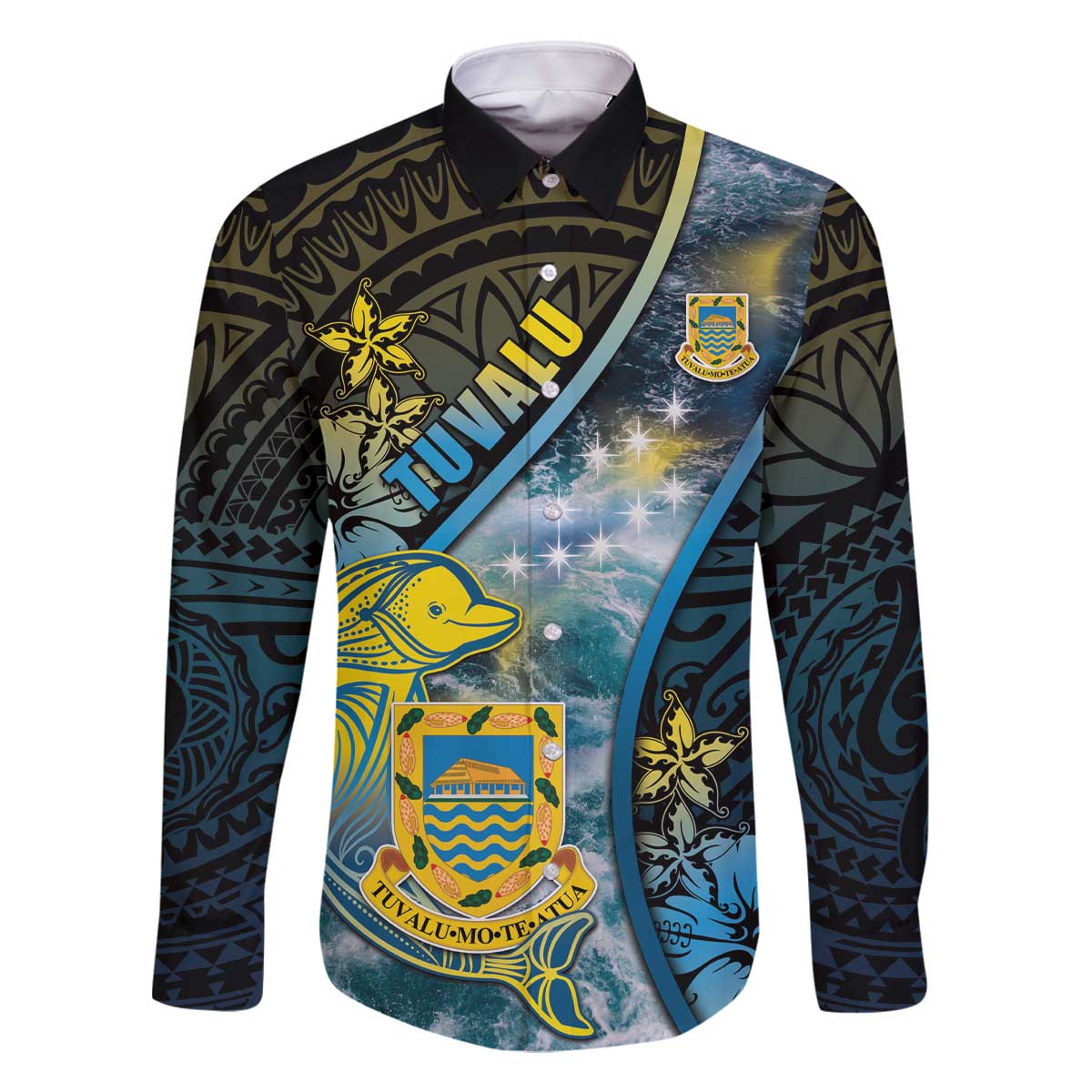 Personalised Tuvalu Family Matching Off The Shoulder Long Sleeve Dress and Hawaiian Shirt Dolphin On The Waves