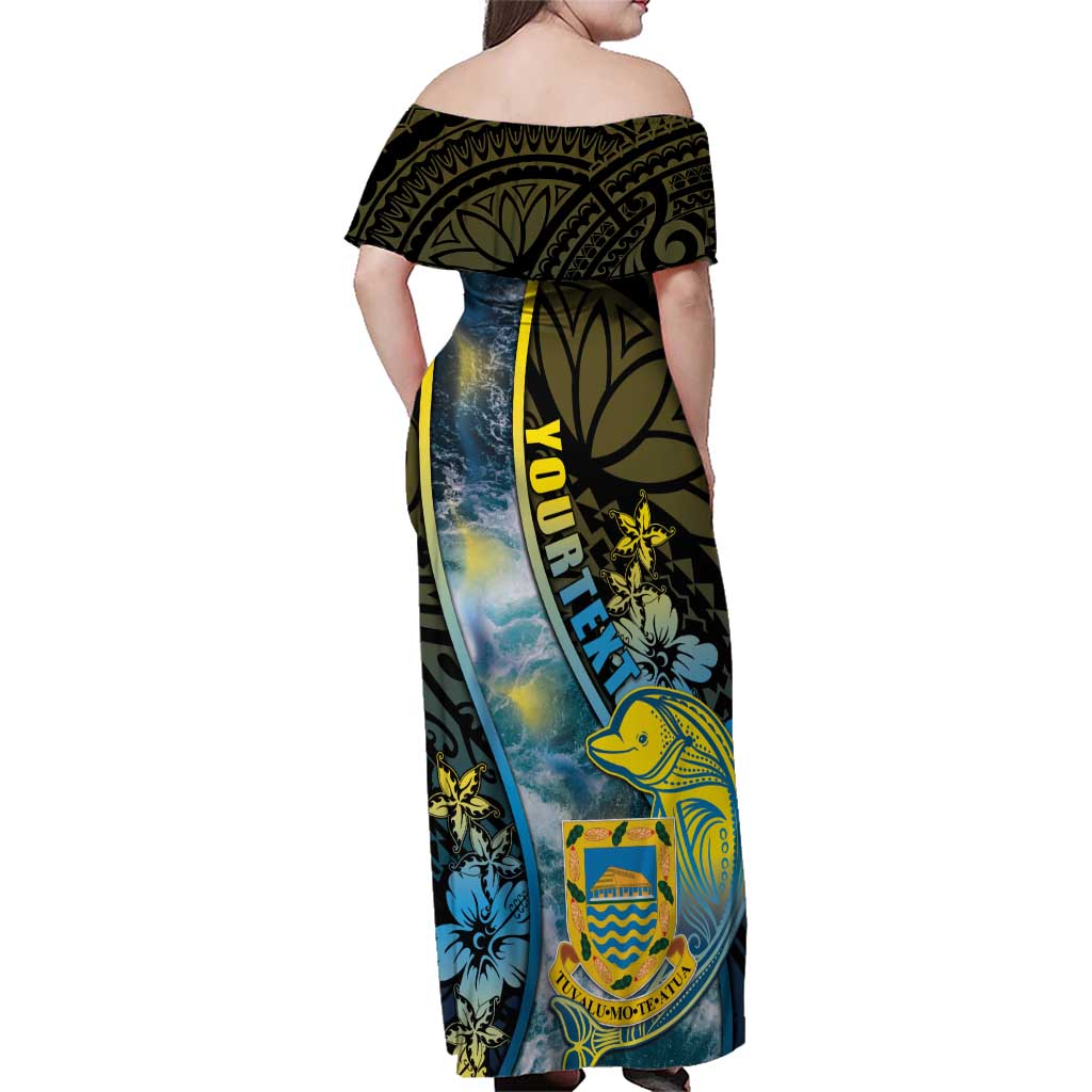 Personalised Tuvalu Family Matching Off Shoulder Maxi Dress and Hawaiian Shirt Dolphin On The Waves