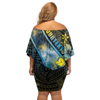 Personalised Tuvalu Family Matching Off Shoulder Short Dress and Hawaiian Shirt Dolphin On The Waves