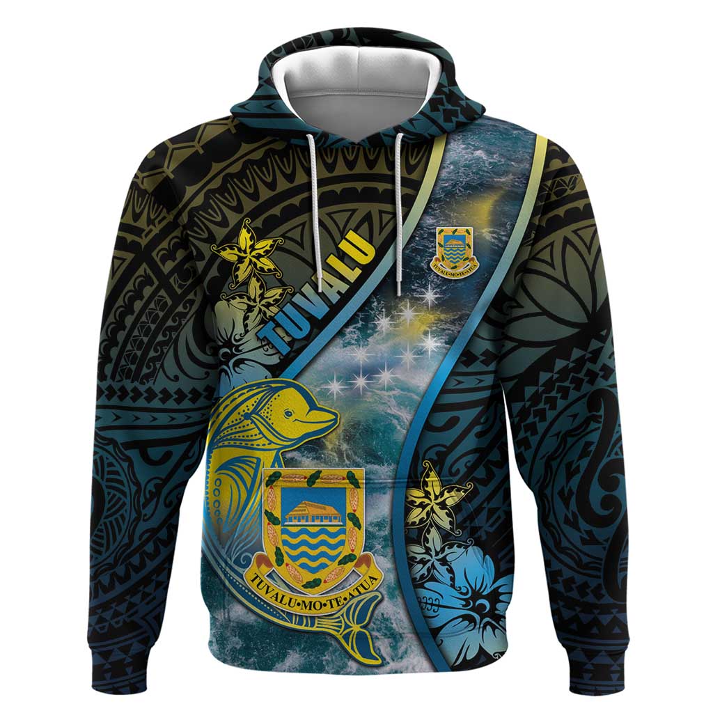 Personalised Tuvalu Hoodie Dolphin On The Waves
