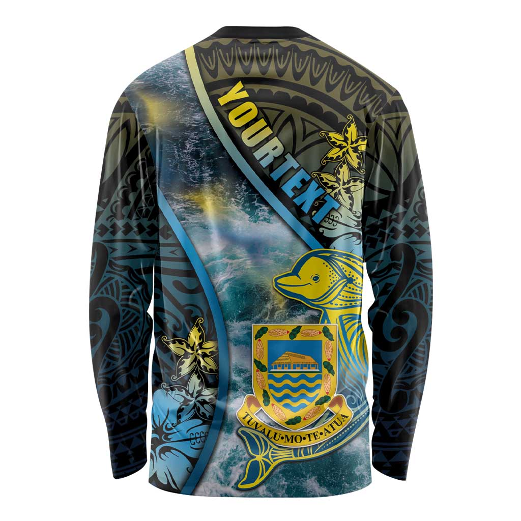 Personalised Tuvalu Long Sleeve Shirt Dolphin On The Waves