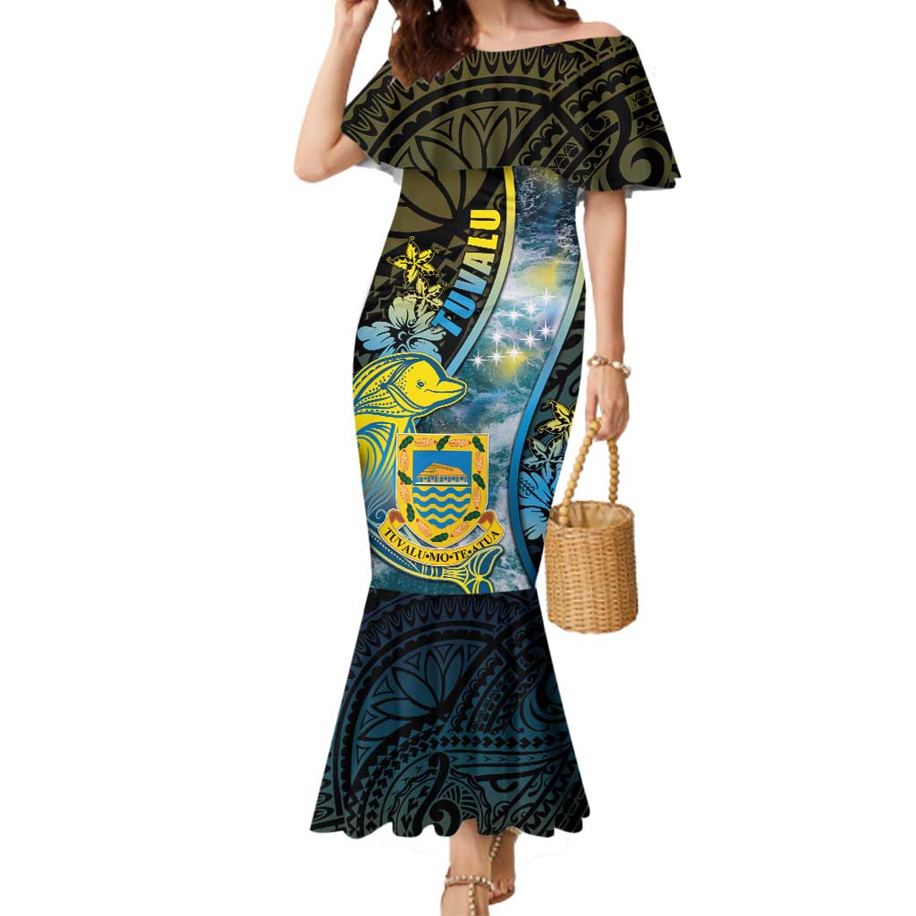 Personalised Tuvalu Mermaid Dress Dolphin On The Waves