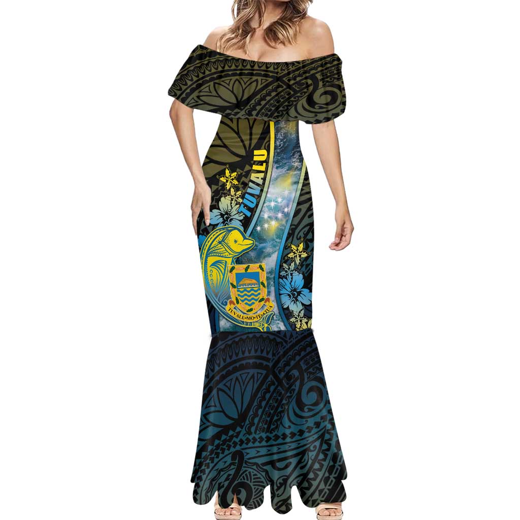 Personalised Tuvalu Mermaid Dress Dolphin On The Waves