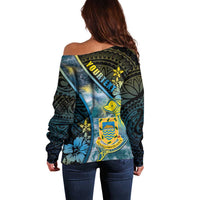 Personalised Tuvalu Off Shoulder Sweater Dolphin On The Waves