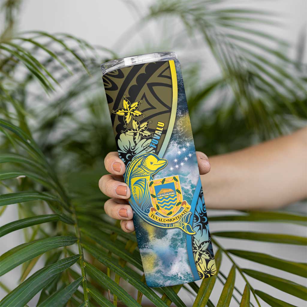 Personalised Tuvalu Skinny Tumbler Dolphin On The Waves