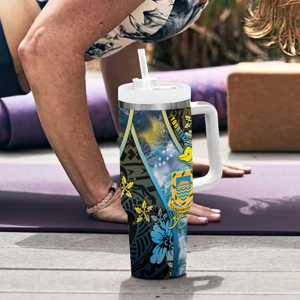 Personalised Tuvalu Tumbler With Handle Dolphin On The Waves