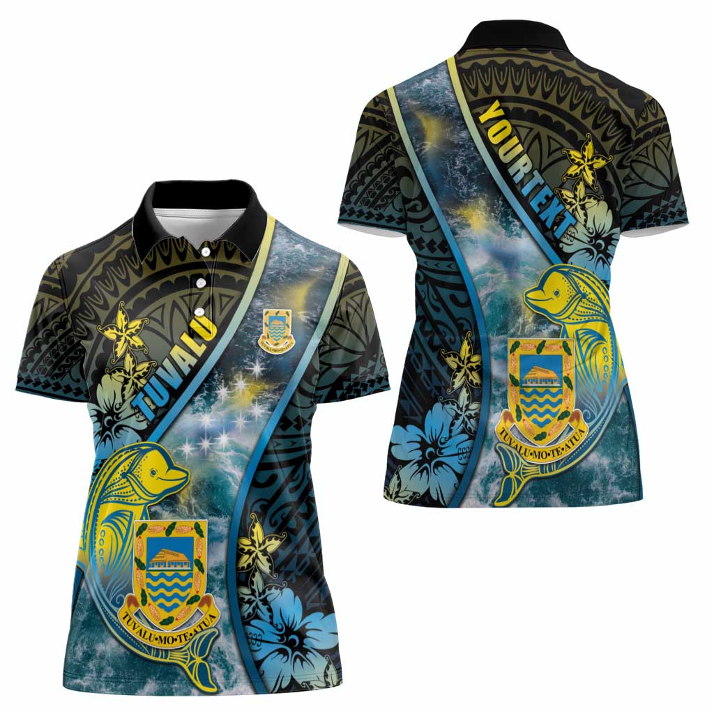 Personalised Tuvalu Women Polo Shirt Dolphin On The Waves