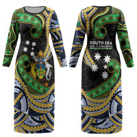 South Sea Islanders And Solomon Islands Couples Matching Long Sleeve Bodycon Dress and Hawaiian Shirt Solomons Coat Of Arms And Southern Cross DT05 - Polynesian Pride