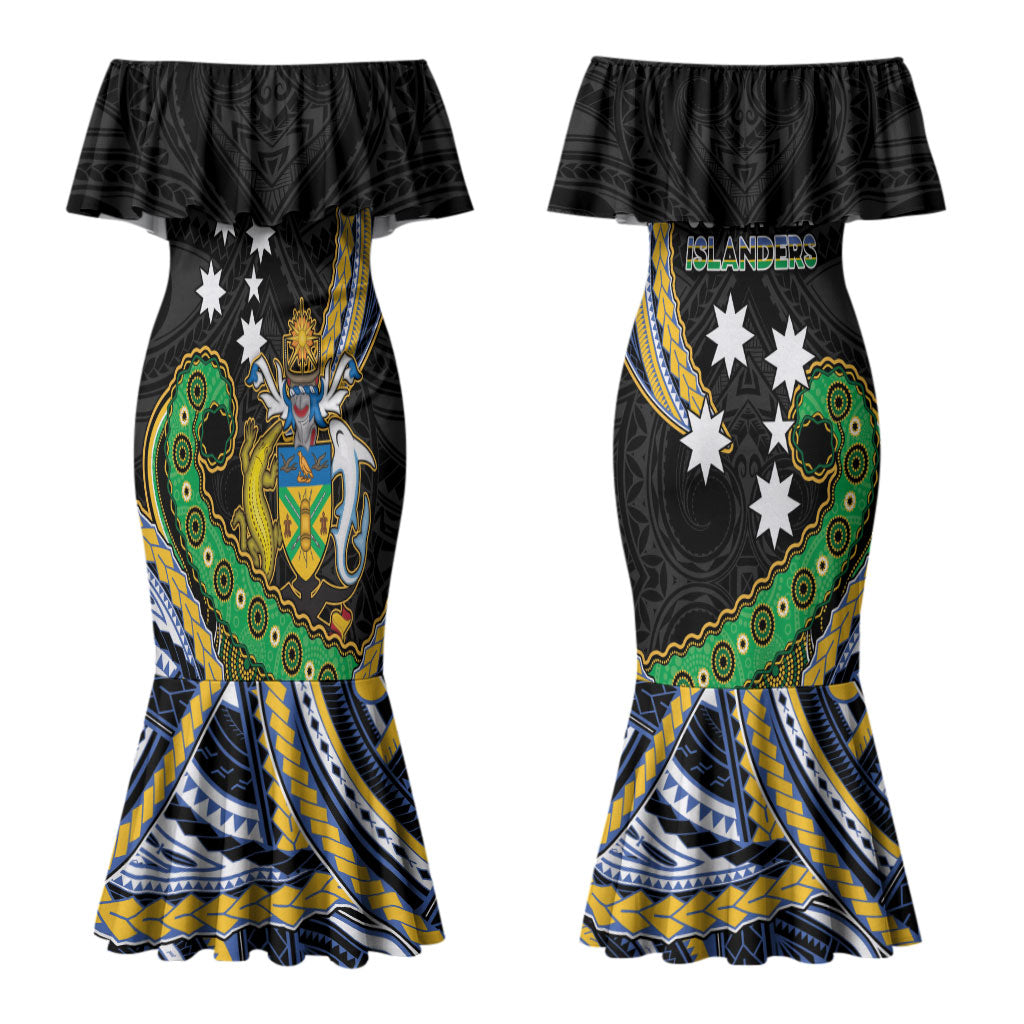 South Sea Islanders And Solomon Islands Couples Matching Mermaid Dress and Hawaiian Shirt Solomons Coat Of Arms And Southern Cross DT05 - Polynesian Pride