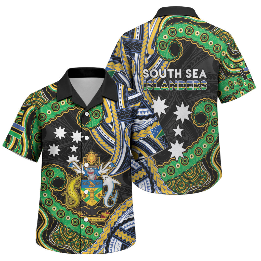 South Sea Islanders And Solomon Islands Family Matching Short Sleeve Bodycon Dress and Hawaiian Shirt Solomons Coat Of Arms And Southern Cross DT05 Son's Shirt Black - Polynesian Pride
