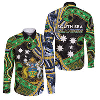 South Sea Islanders And Solomon Islands Family Matching Tank Maxi Dress and Hawaiian Shirt Solomons Coat Of Arms And Southern Cross DT05 Dad's Shirt - Long Sleeve Black - Polynesian Pride