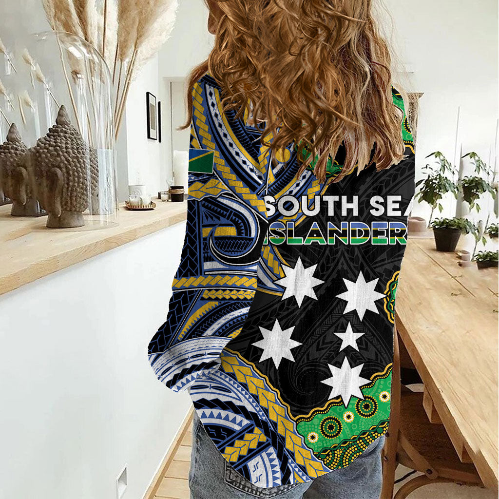 South Sea Islanders And Solomon Islands Women Casual Shirt Solomons Coat Of Arms And Southern Cross DT05 - Polynesian Pride