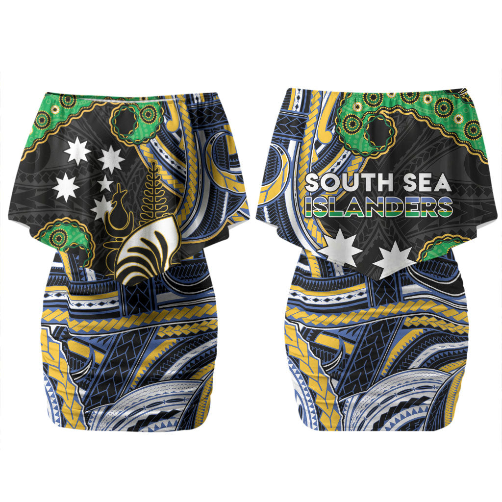 South Sea Islanders And New Caledonia Couples Matching Off Shoulder Short Dress and Long Sleeve Button Shirt Nautilus Shell Southern Cross Tribal Pattern DT05 - Polynesian Pride