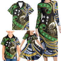 South Sea Islanders And New Caledonia Family Matching Long Sleeve Bodycon Dress and Hawaiian Shirt Nautilus Shell Southern Cross Tribal Pattern DT05 - Polynesian Pride