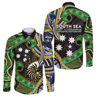 South Sea Islanders And New Caledonia Family Matching Off Shoulder Short Dress and Hawaiian Shirt Nautilus Shell Southern Cross Tribal Pattern DT05 Dad's Shirt - Long Sleeve Black - Polynesian Pride