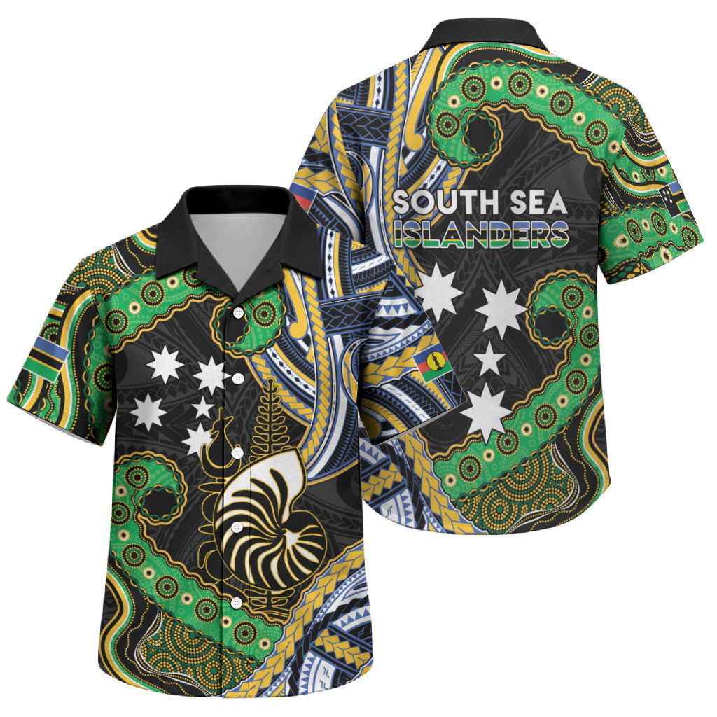 South Sea Islanders And New Caledonia Family Matching Off Shoulder Short Dress and Hawaiian Shirt Nautilus Shell Southern Cross Tribal Pattern DT05 Son's Shirt Black - Polynesian Pride