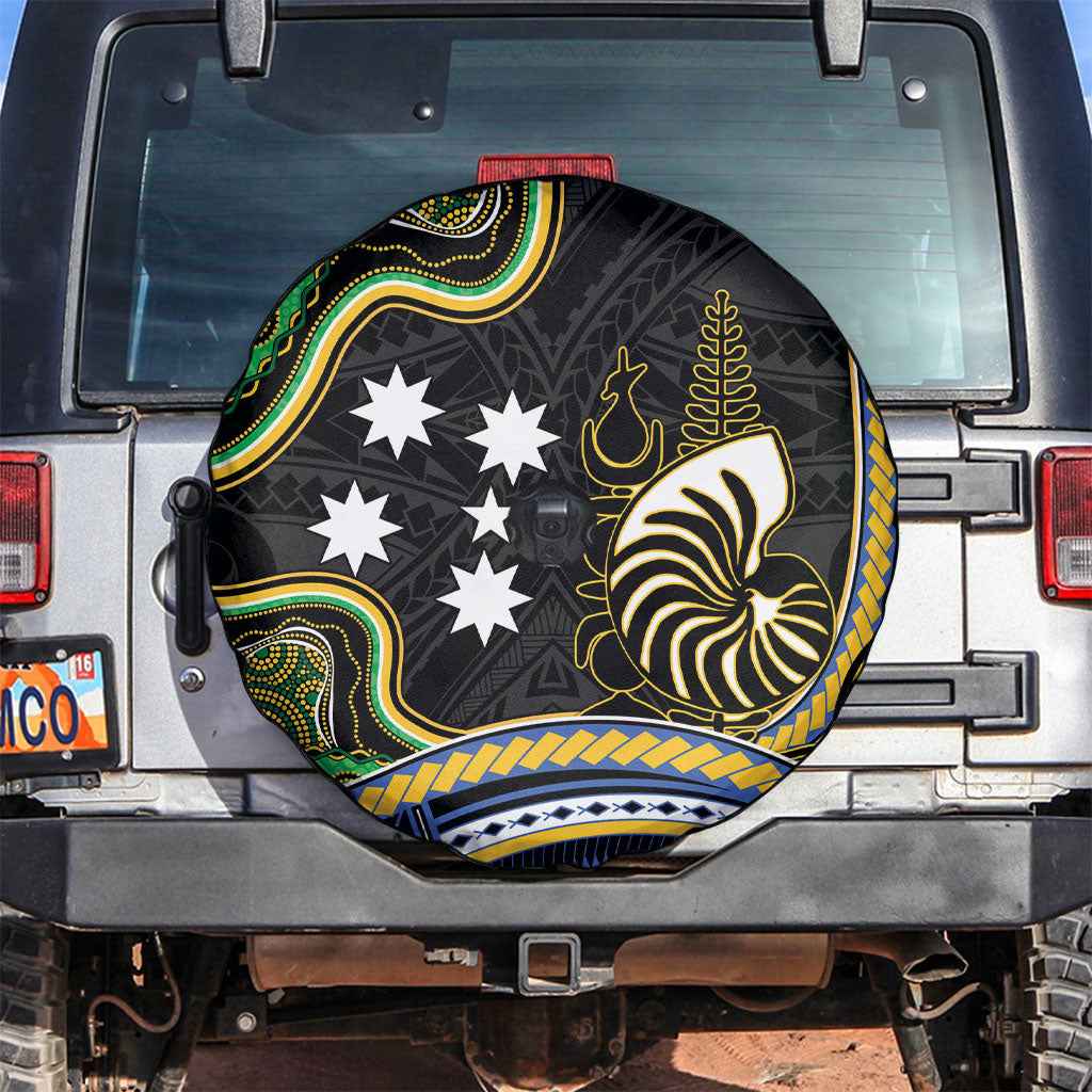 South Sea Islanders And New Caledonia Spare Tire Cover Nautilus Shell Southern Cross Tribal Pattern DT05 Black - Polynesian Pride
