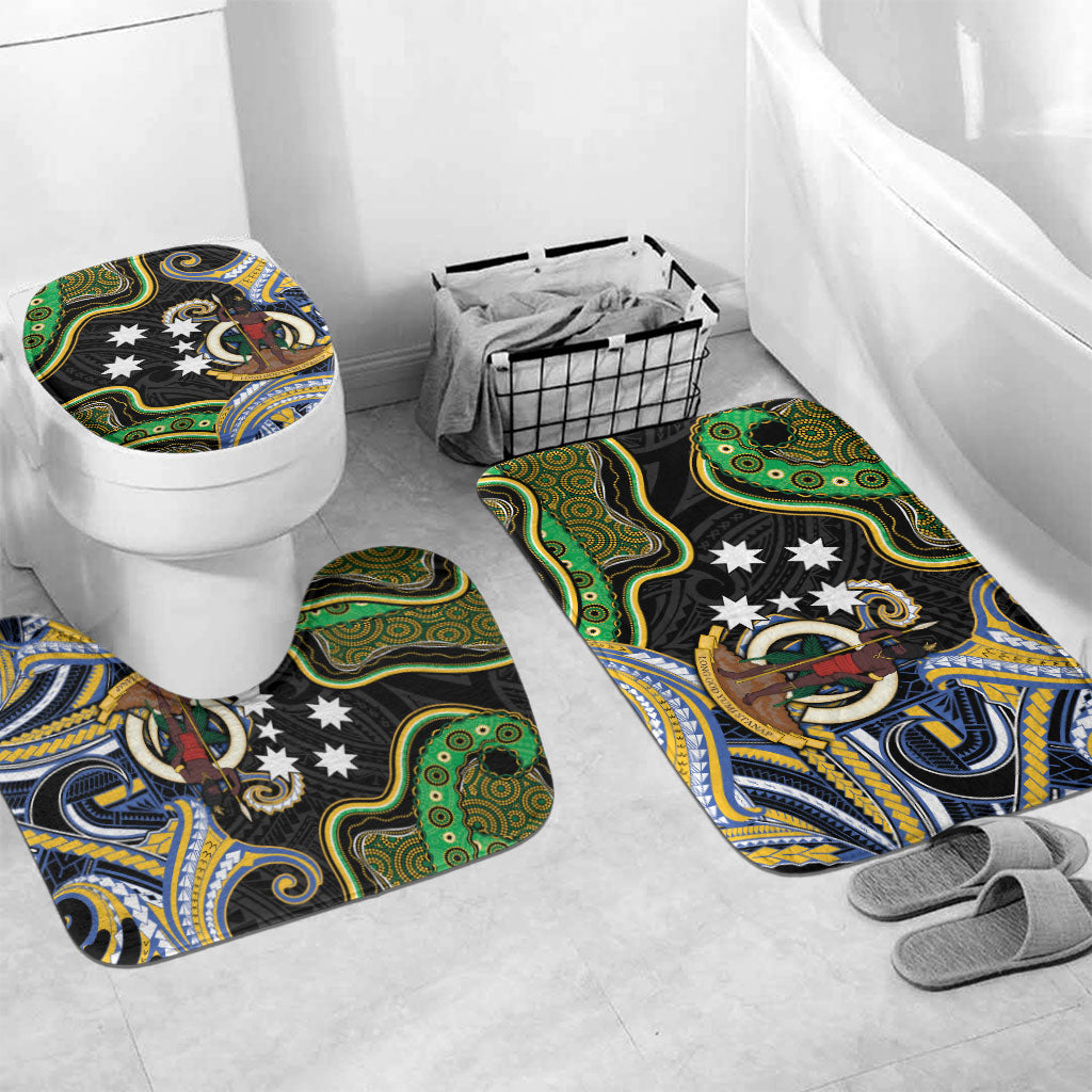 South Sea Islanders And Vanuatu Bathroom Set Boar Tusk Warrior Southern Tribal Pattern DT05 Mat Set Only (3 pcs) One Size Black - Polynesian Pride