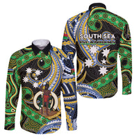 South Sea Islanders And Vanuatu Family Matching Long Sleeve Bodycon Dress and Hawaiian Shirt Boar Tusk Warrior Southern Tribal Pattern DT05 Dad's Shirt - Long Sleeve Black - Polynesian Pride