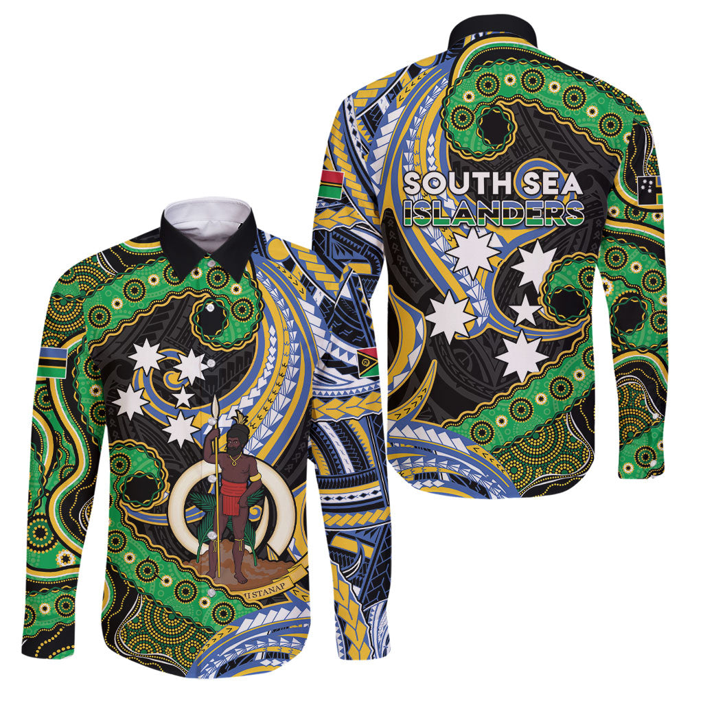 South Sea Islanders And Vanuatu Family Matching Summer Maxi Dress and Hawaiian Shirt Boar Tusk Warrior Southern Tribal Pattern DT05 Dad's Shirt - Long Sleeve Black - Polynesian Pride