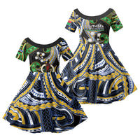South Sea Islanders And Vanuatu Family Matching Summer Maxi Dress and Hawaiian Shirt Boar Tusk Warrior Southern Tribal Pattern DT05 Daughter's Dress Black - Polynesian Pride