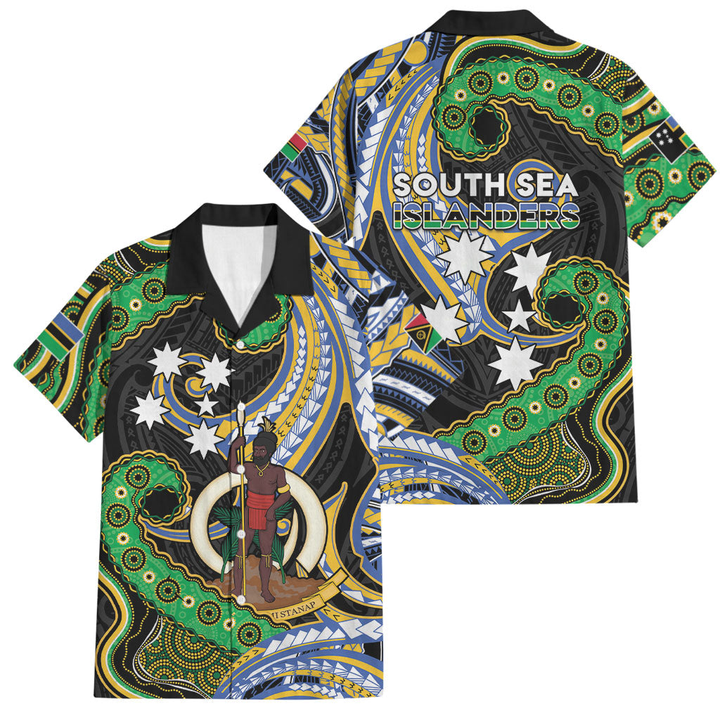 South Sea Islanders And Vanuatu Family Matching Tank Maxi Dress and Hawaiian Shirt Boar Tusk Warrior Southern Tribal Pattern DT05 Dad's Shirt - Short Sleeve Black - Polynesian Pride