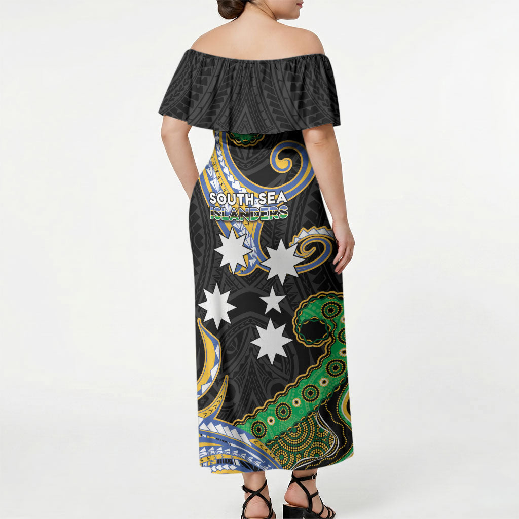 South Sea Islanders And Vanuatu Off Shoulder Maxi Dress Boar Tusk Warrior Southern Tribal Pattern DT05 - Polynesian Pride