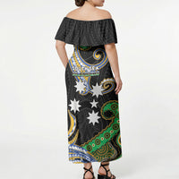 South Sea Islanders And Vanuatu Off Shoulder Maxi Dress Boar Tusk Warrior Southern Tribal Pattern DT05 - Polynesian Pride