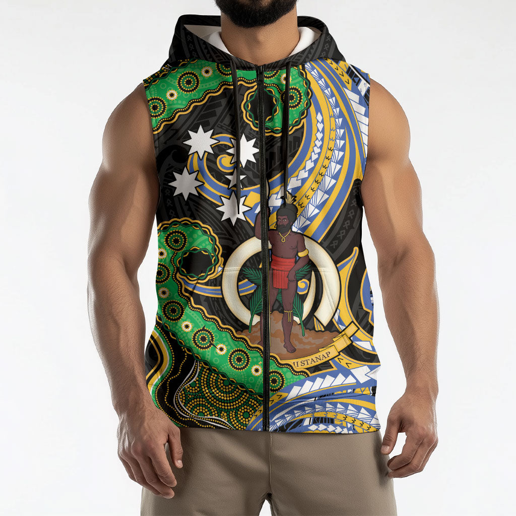 South Sea Islanders And Vanuatu Sleeveless Zip Hoodie Boar Tusk Warrior Southern Tribal Pattern DT05 - Polynesian Pride