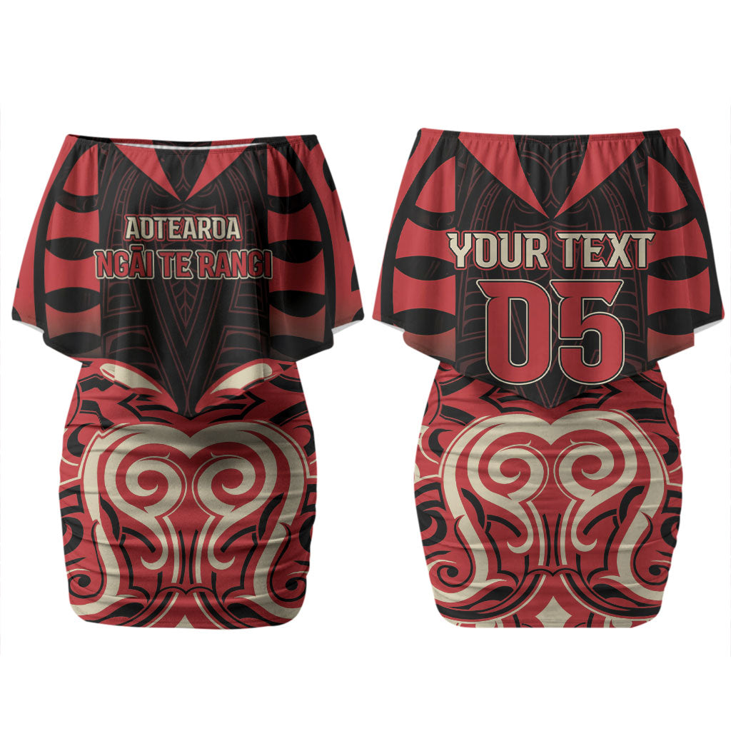 Custom Aotearoa Ngai Te Rangi Family Matching Off Shoulder Short Dress and Hawaiian Shirt New Zealand Traditional Maori Pattern DT05 Mom's Dress Red - Polynesian Pride